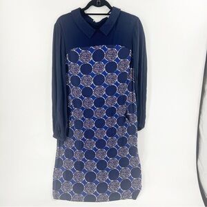 ✅ Boden Navy Blue Tunic Dress‎ Size 10L Polka Dot Long Sleeves Collared